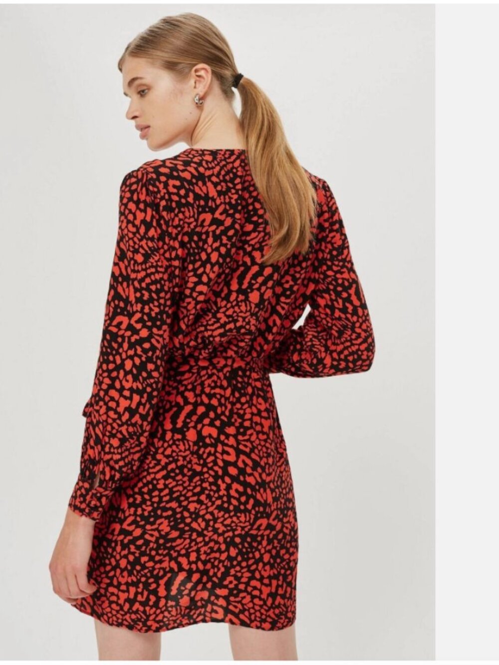Topshop • Red Leopard Prind Wrap Mini Dress - Picture 2 of 10